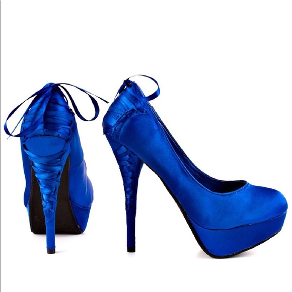 Cobalt Lace Up Corset Back High Heel Platform Pump - Picture 7 of 7