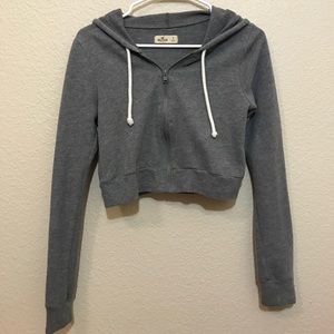 Light grey, cropped, zip up sweater