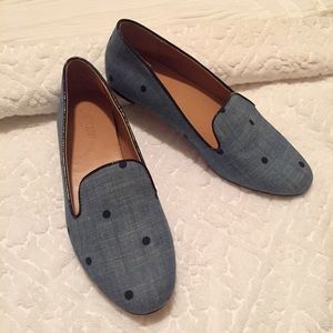 NWOT J Crew blue polka dot "denim" flats!
