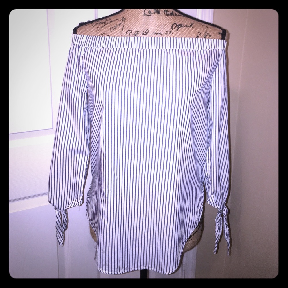 Navy and white striped blouse
