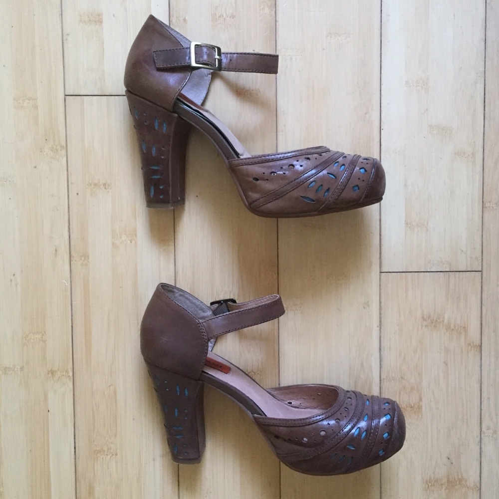 Miz Mooz Brown Turquoise Platform Fargo Mary Janes