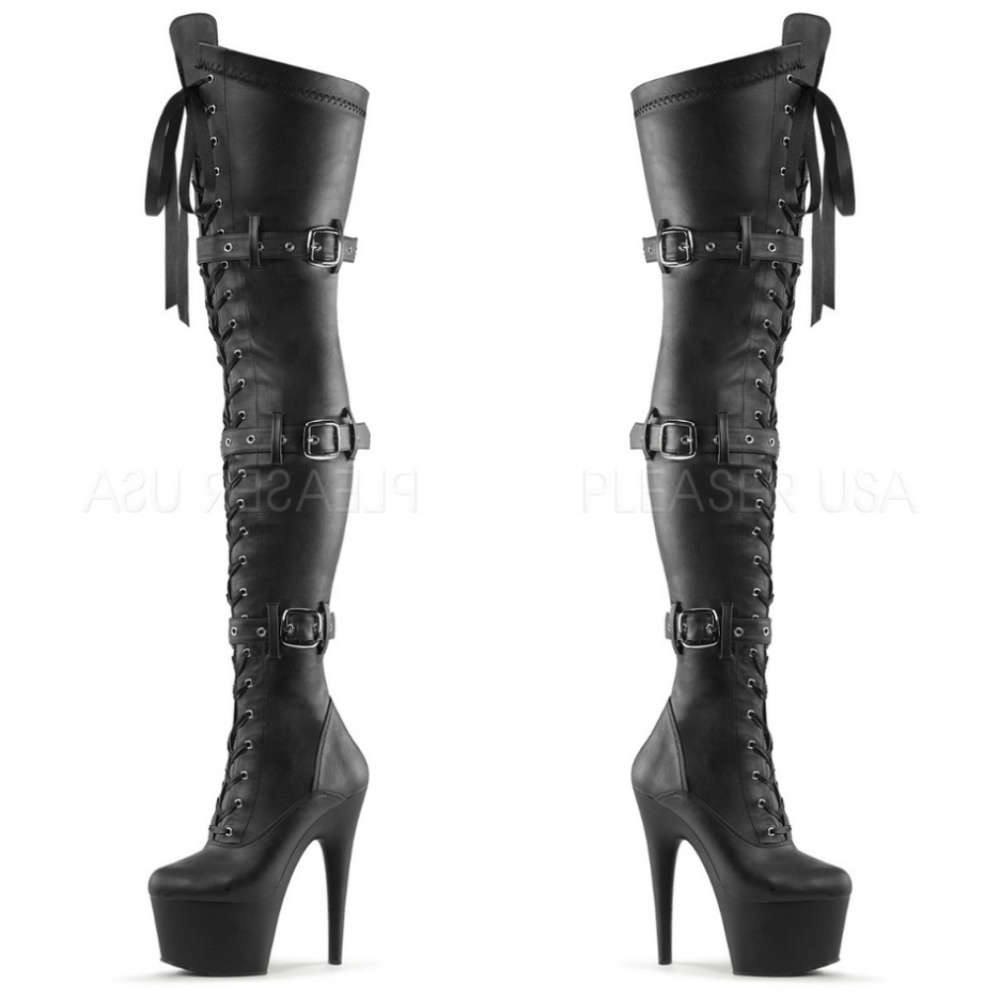 Platform Buckle High Heel Lace Up Thigh High Boots