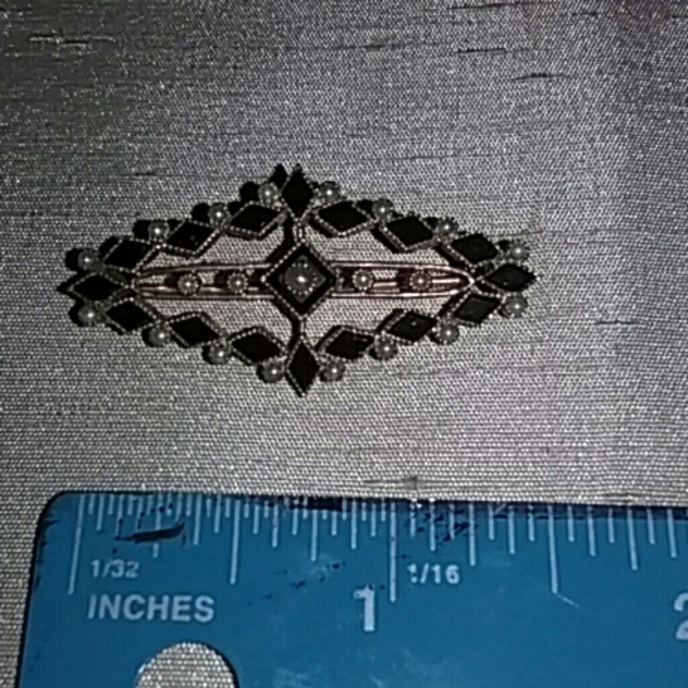 Antique 18k Onyx and Pearl Broach
