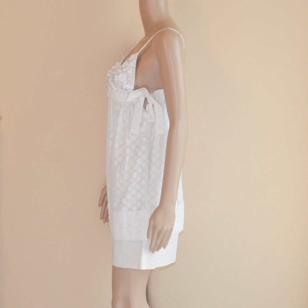 MANOUSH White 3D Flower & Polka Dot Mini Empire Waist Dress Size 2 - Picture 3 of 8