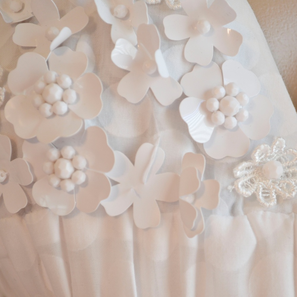 MANOUSH White 3D Flower & Polka Dot Mini Empire Waist Dress Size 2 - Picture 7 of 8