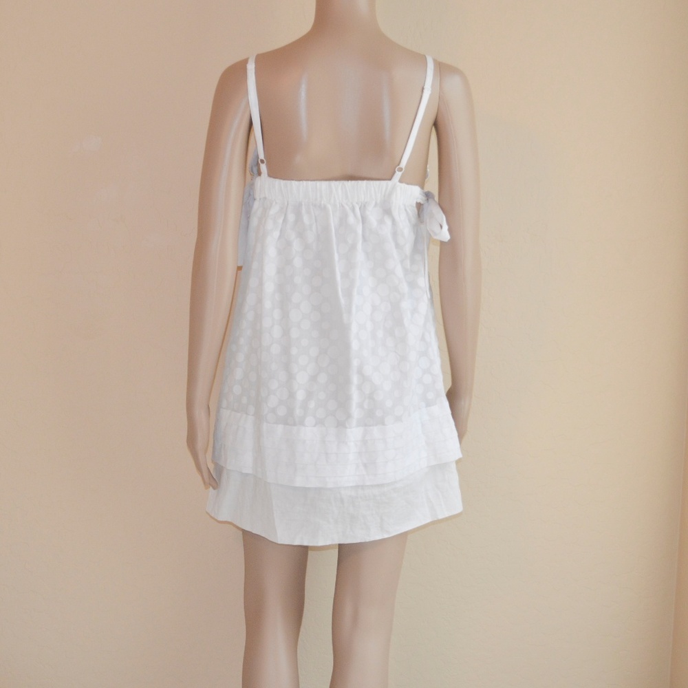 MANOUSH White 3D Flower & Polka Dot Mini Empire Waist Dress Size 2 - Picture 5 of 8