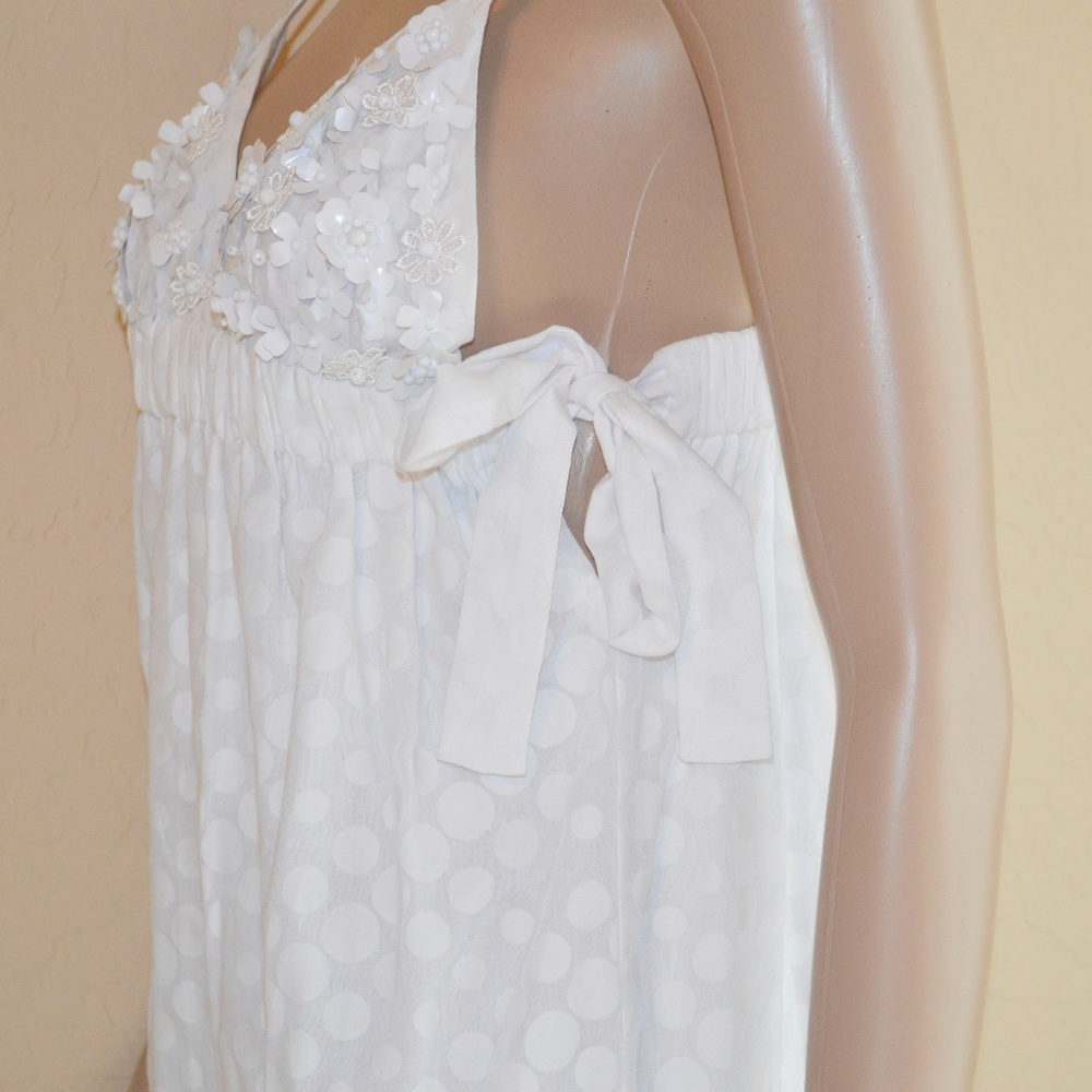 MANOUSH White 3D Flower & Polka Dot Mini Empire Waist Dress Size 2 - Picture 4 of 8