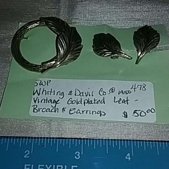 Vintage Whiting &Davis Co. Brooch and Earrings - Picture 1 of 6