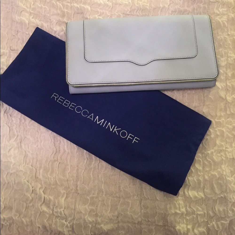Rebecca Minkoff periwinkle clutch w/ zipper detail