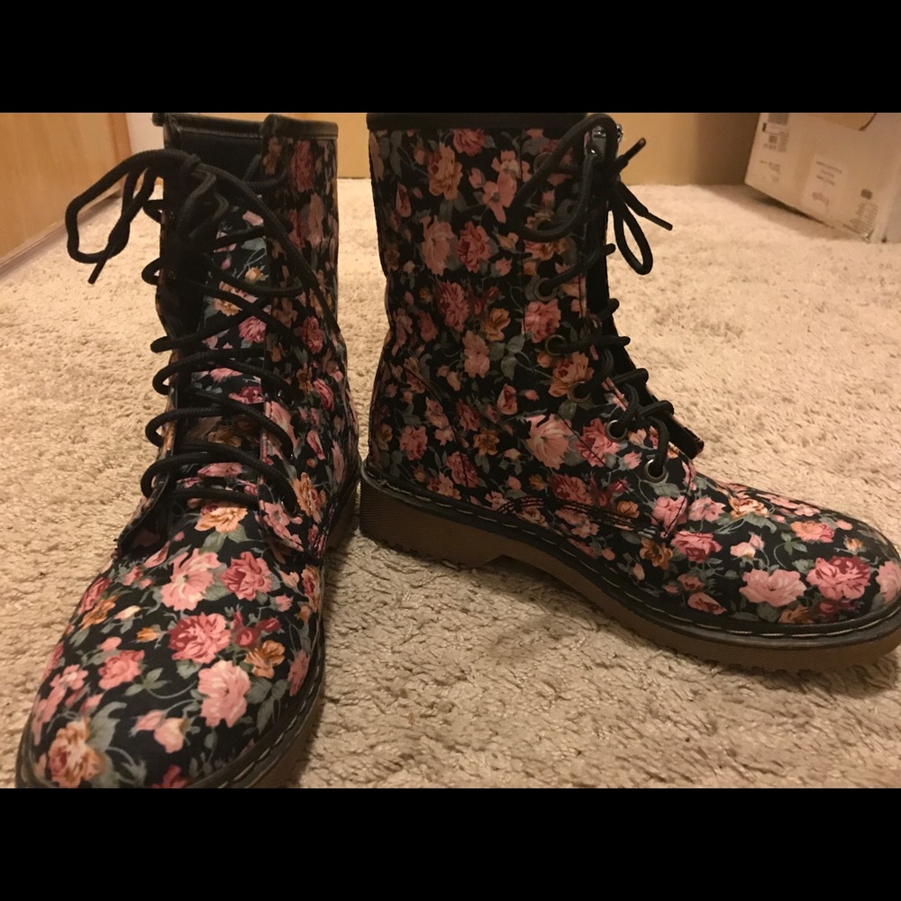 Floral combat boots