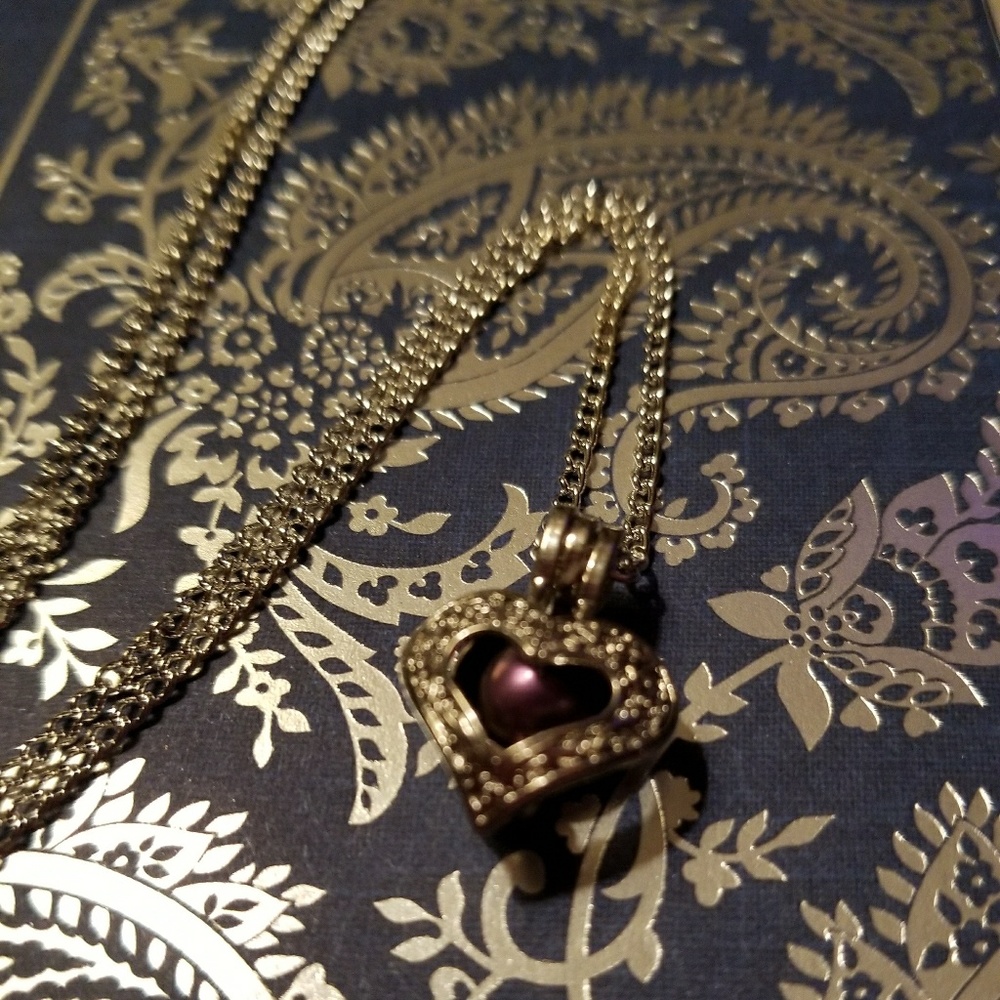 SILVER HEART Pendant w/ Purple PEARL in Heart! 18.