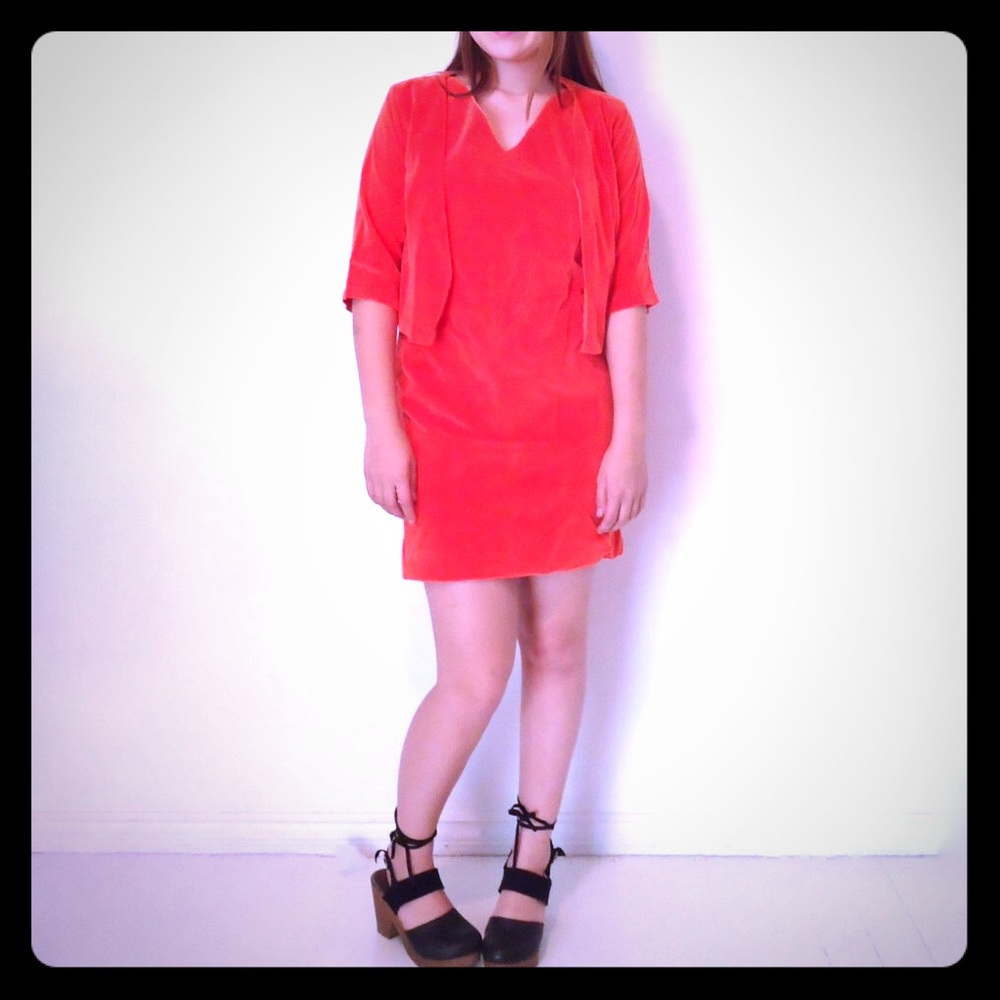Vintage Orange Velvet Mini Dress Bolero Jacket S M