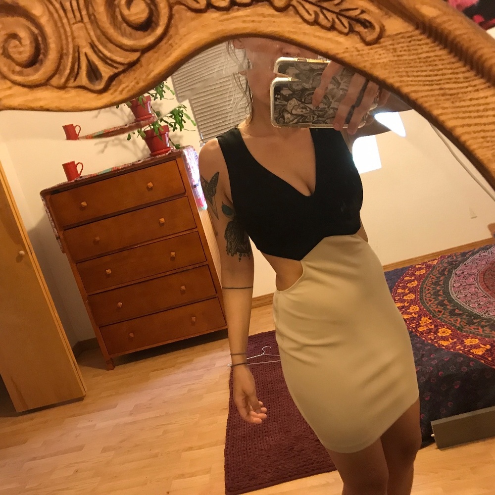 Sexy open back and sides, two-toned bodycon dress