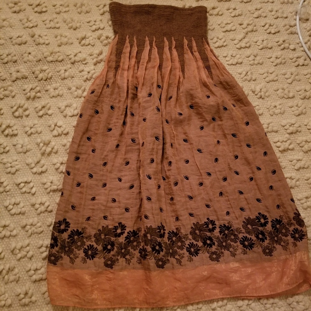 Strapless mini dress embroidered lapis