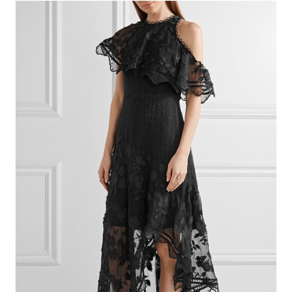 ZIMMERMANN cold shoulder silk appliquéd dress
