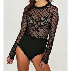 Sexy Black Crochet Bodysuit, Nasty Gal