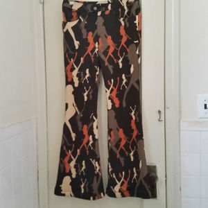 Vintage Dancing Girl Print Flare Bell Bottoms