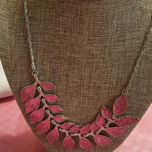 New pink and silver leaf statement necklace