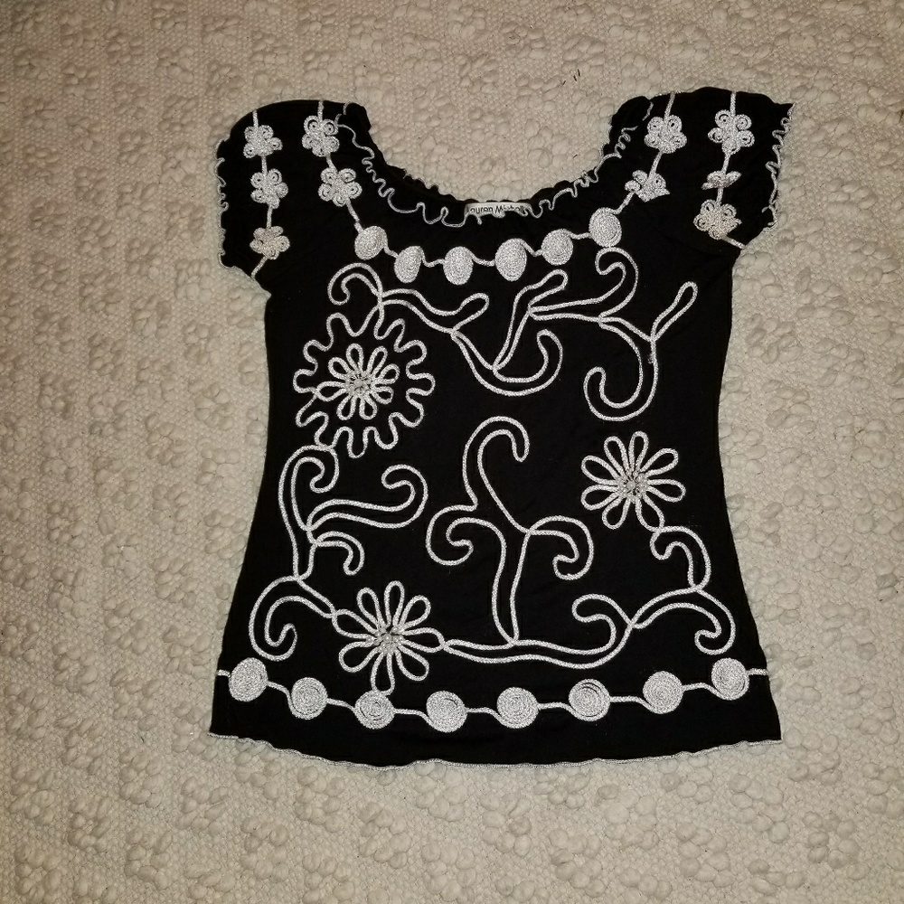 Black and White Decorative Beaded Blouse