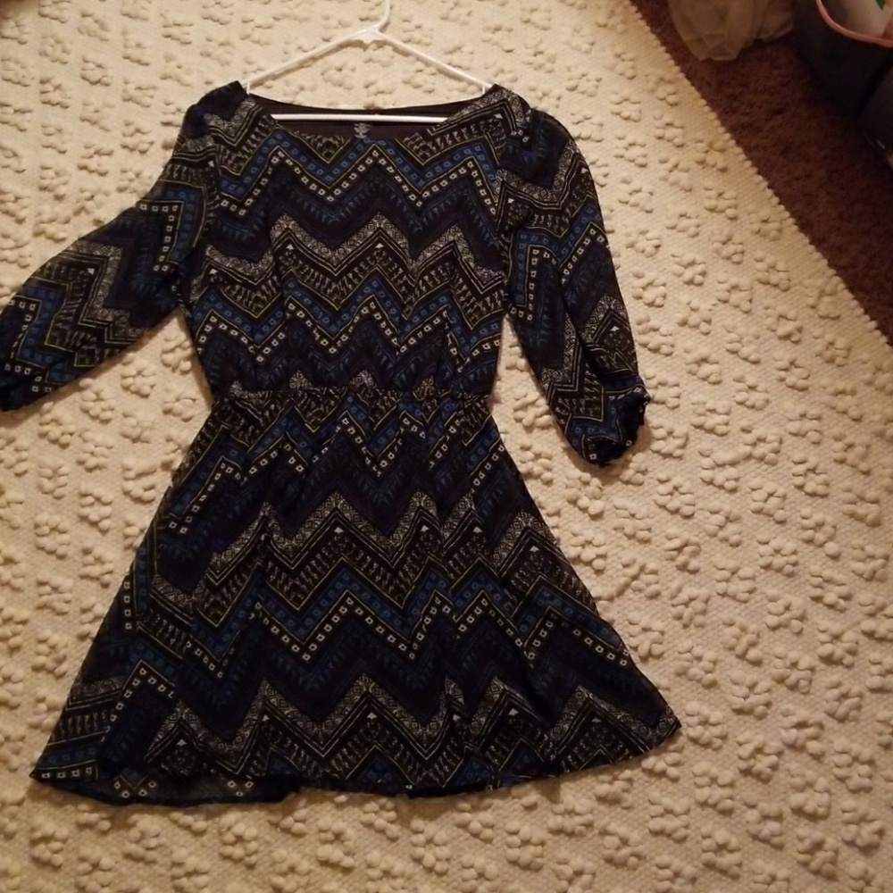 MINI Flowy Dress XL Waisted  Black blue Geomrtrica