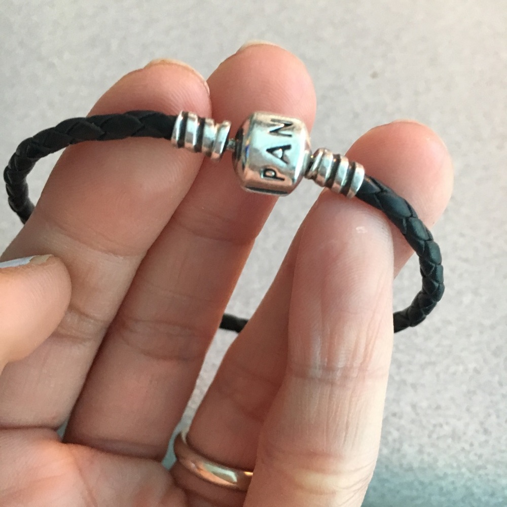 Pandora bracelet, black leather