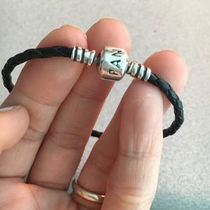 Pandora bracelet, black leather
