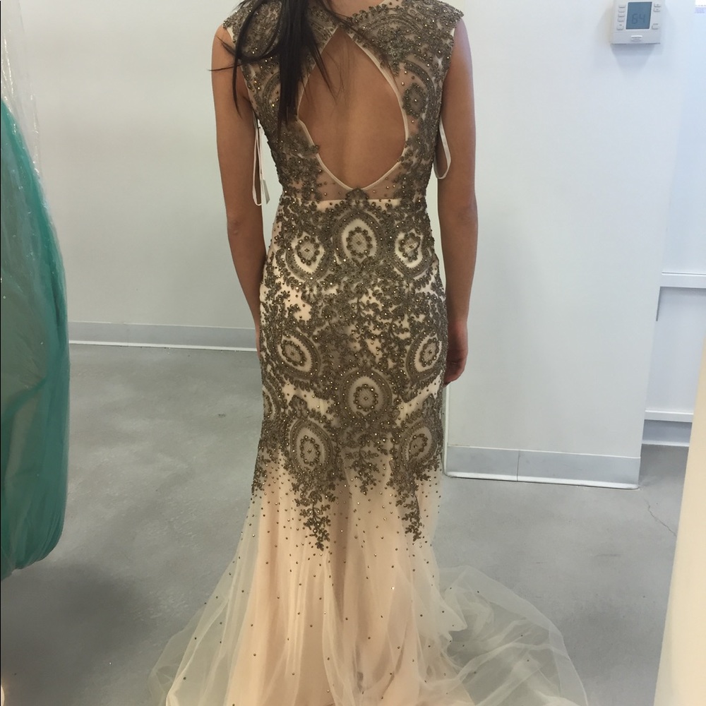 Champagne gold prom dress size 2 brand shail k