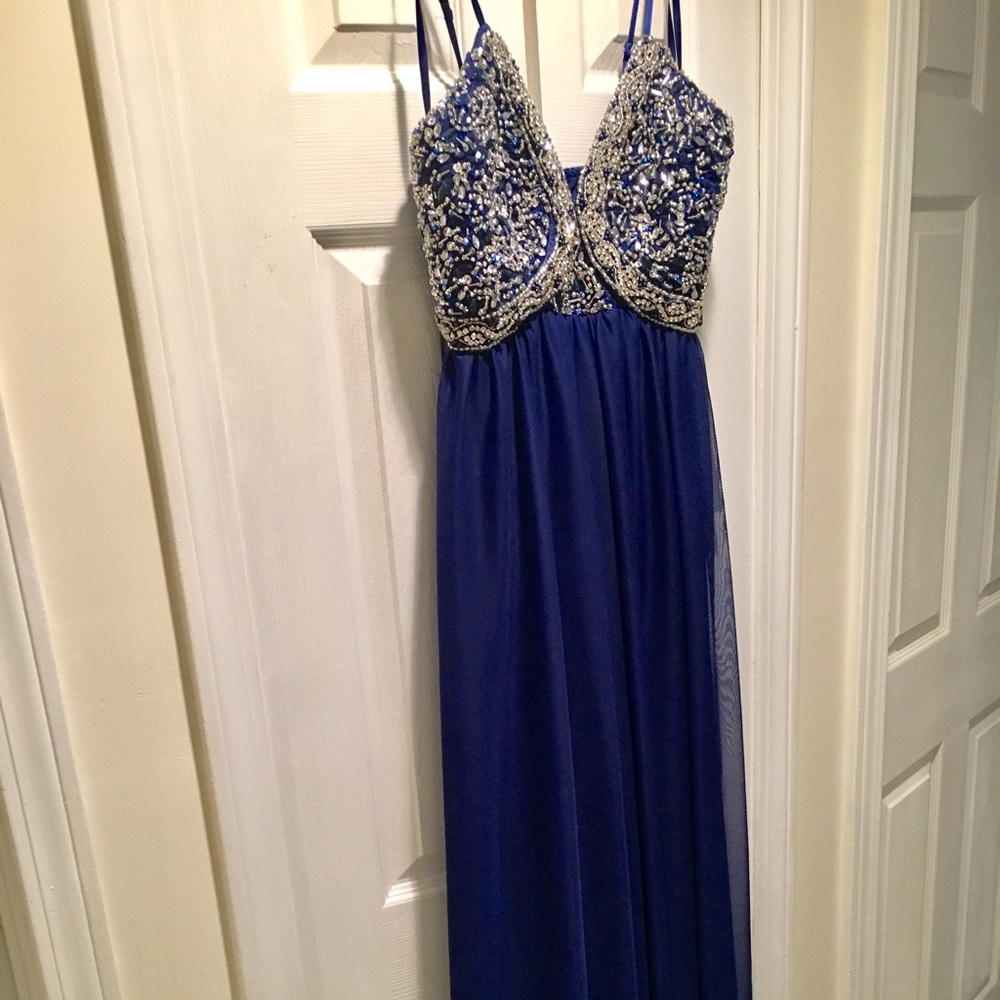 Brand New My Michelle Royal Blue Jewel Top Gown. - Picture 3 of 6