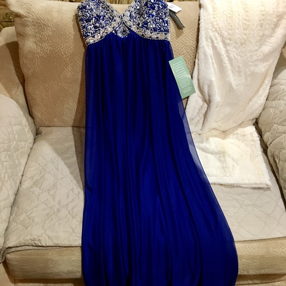 Brand New My Michelle Royal Blue Jewel Top Gown. - Picture 2 of 6