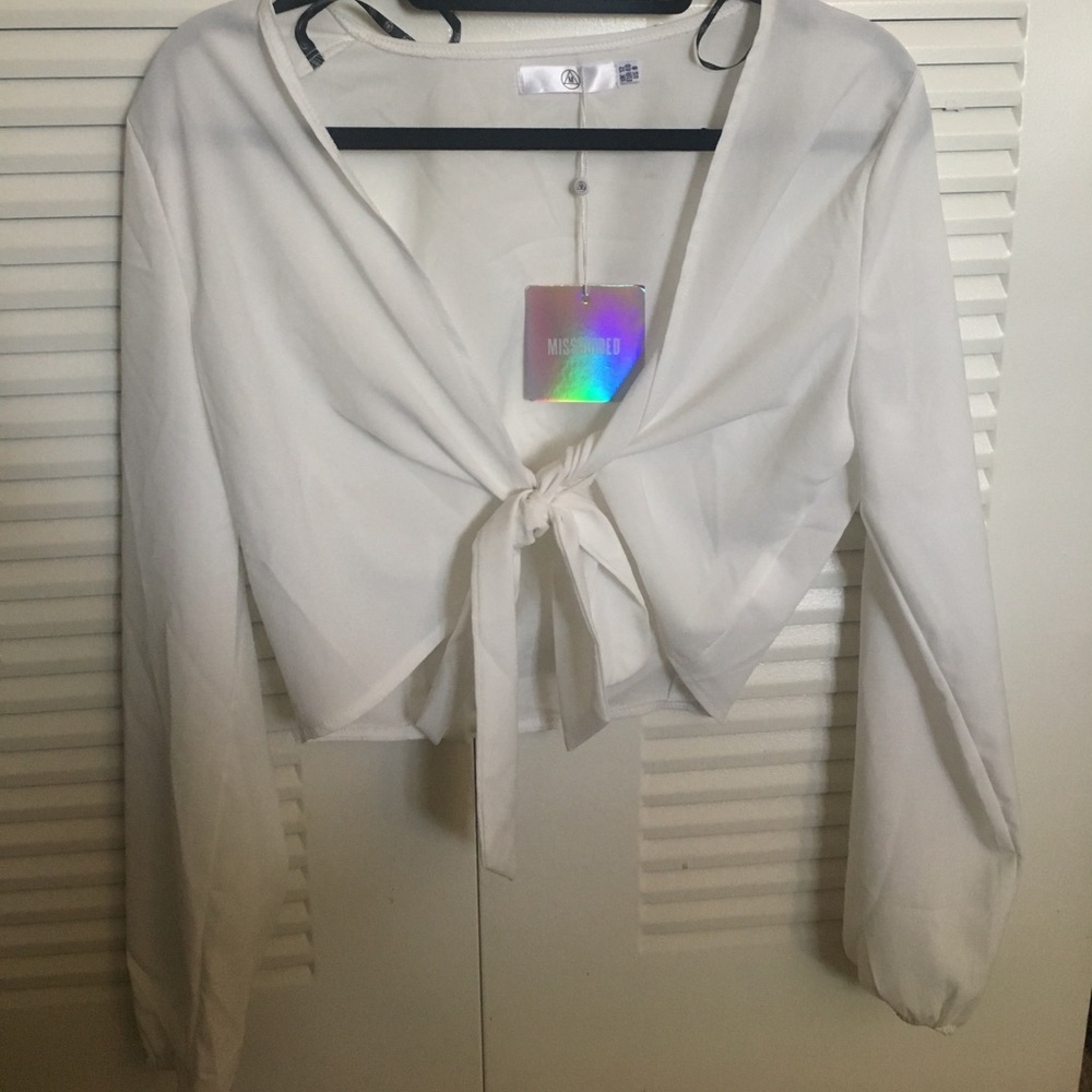 Misguided white tie crop top