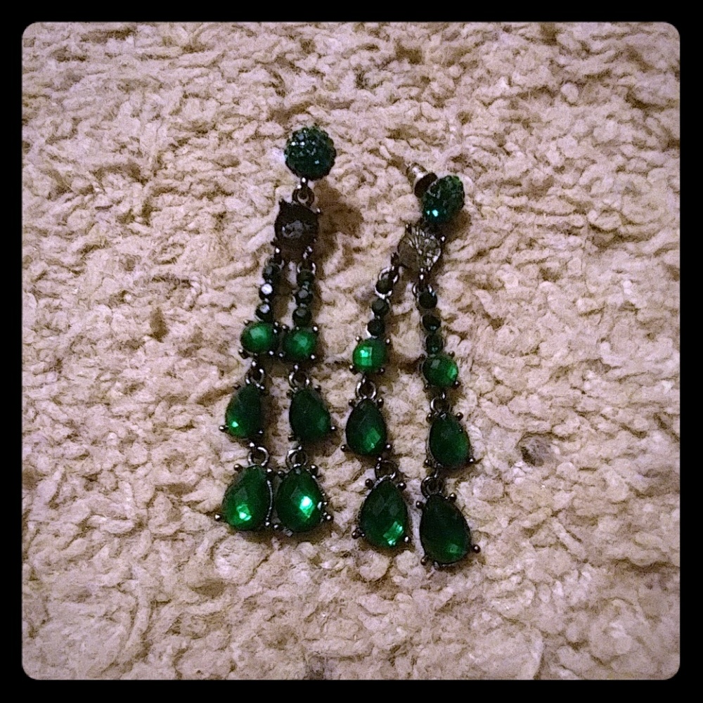 Dark green formal earrings