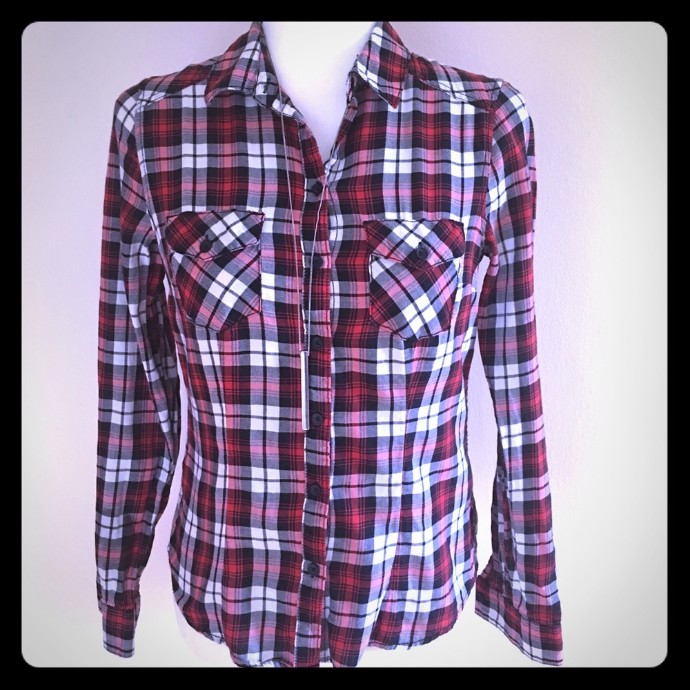 Divided Red&Black Plaid Long Sleeve Shirt Size 4