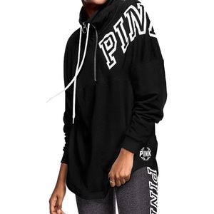 Pink crew half zip sweatshirt in black