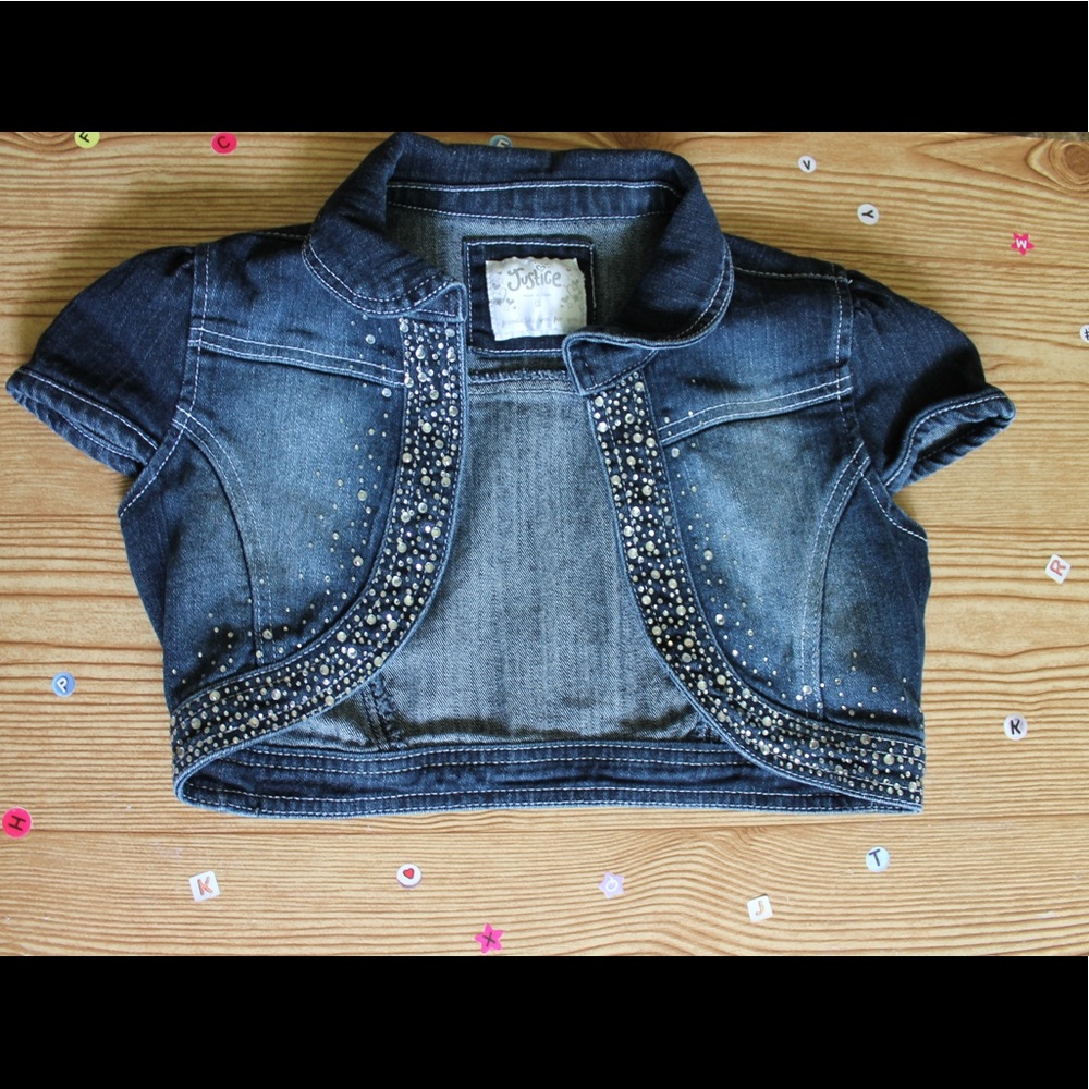 Justice Rhinestone Jean Bolero Jacket