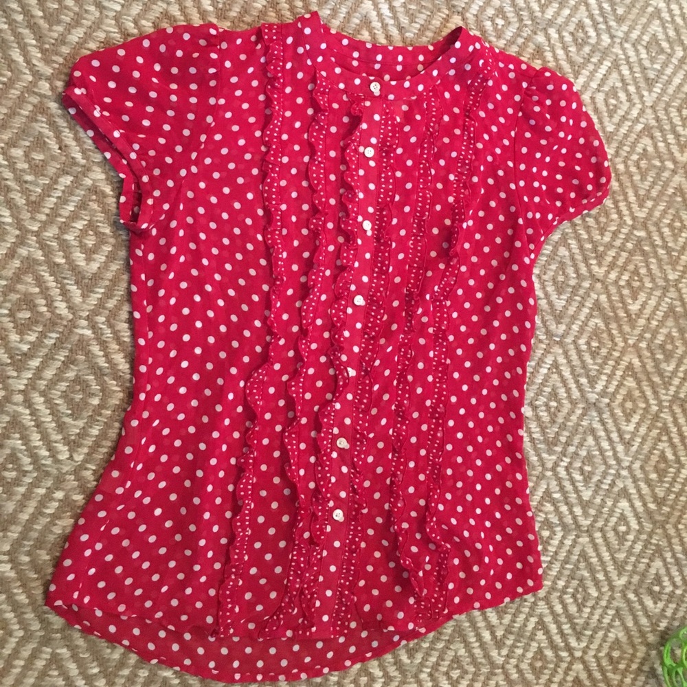 Red and while polka dot button down
