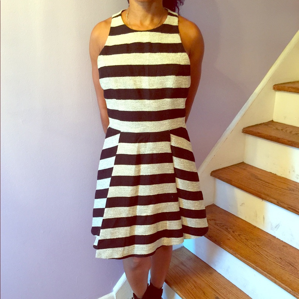 Black and white striped Alice+ Olivia dress.