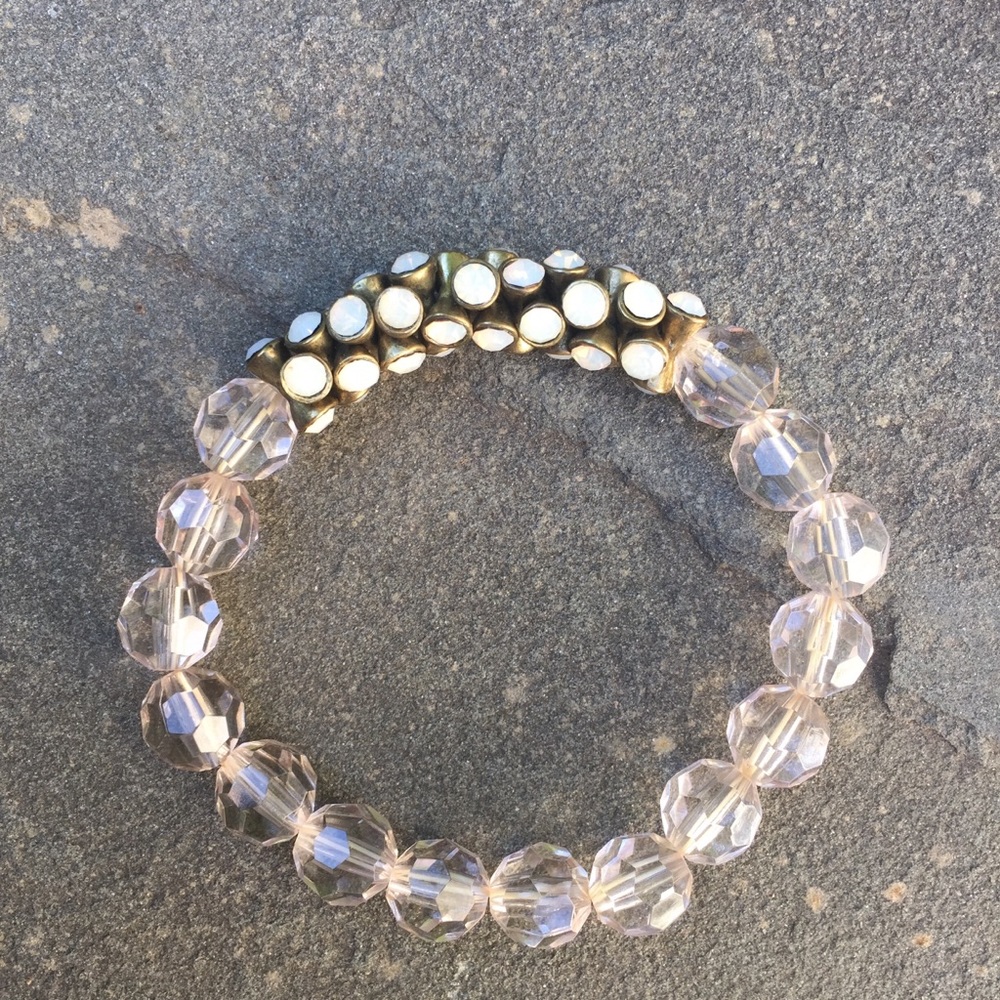 Clear Beaded Bracelet w/ Iridescent Stone Center