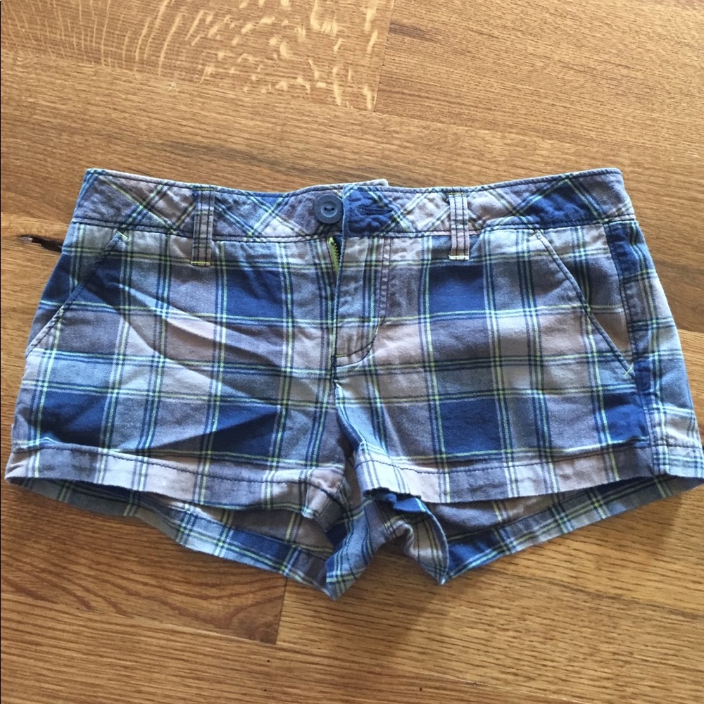 Navy and Tan Plaid Shorts