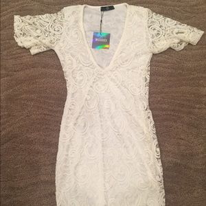 Low v cut- white lace dress