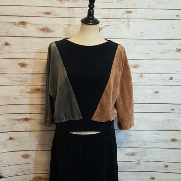 Vintage Pants - {vintage} Velour colorblock blouse w/ culotte pant