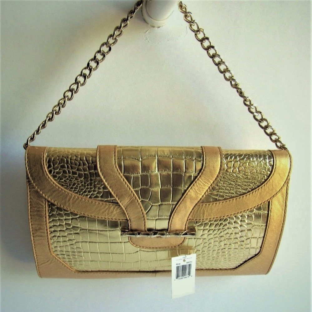 ELAINE TURNER Alice NWT Gold Croc Embossed Clutch