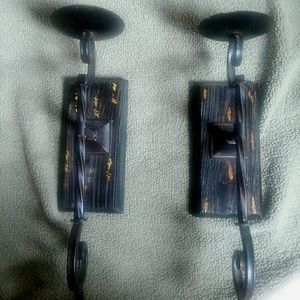 Iron and wood candle sconces