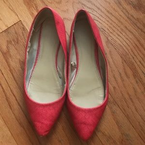Express Red Pointed Snake Textured Flats