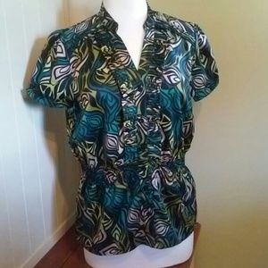 Satin Print Short Sleeve Misses Blouse
