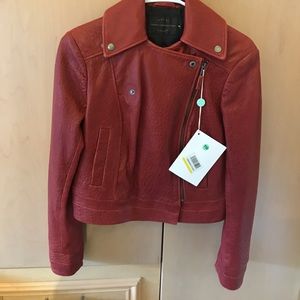 French Connection dark red leather jacket .