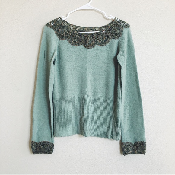 Anthropologie Sweaters - Moth Green Mohair Crochet Trim Sweater