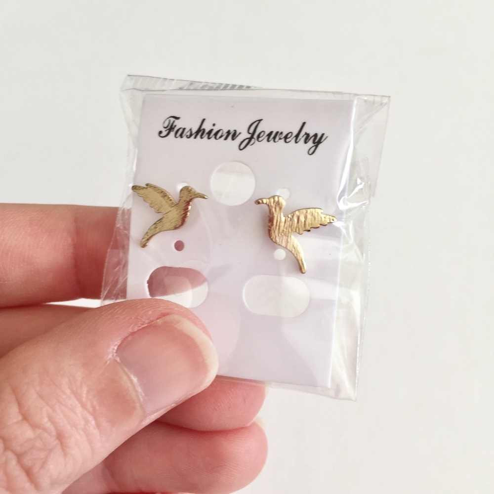 Gold Hummingbird Stud Earrings