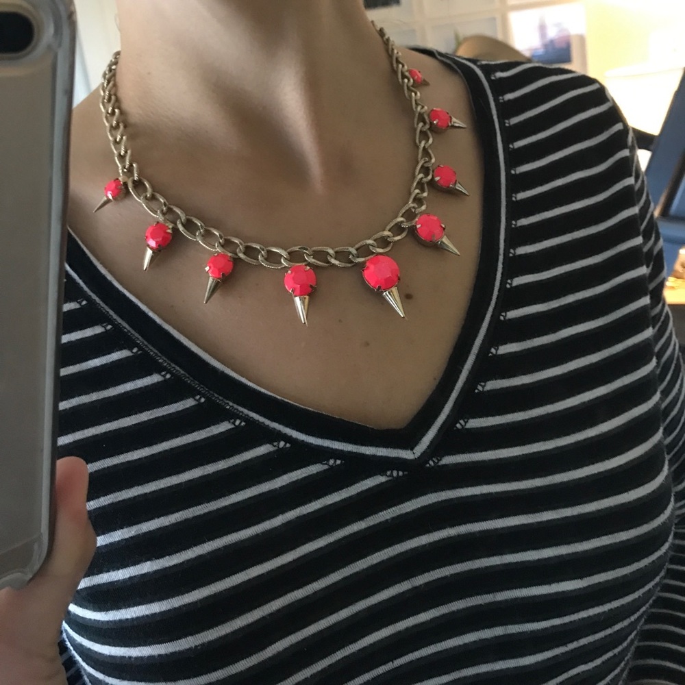 Bright pink and gold spike necklace