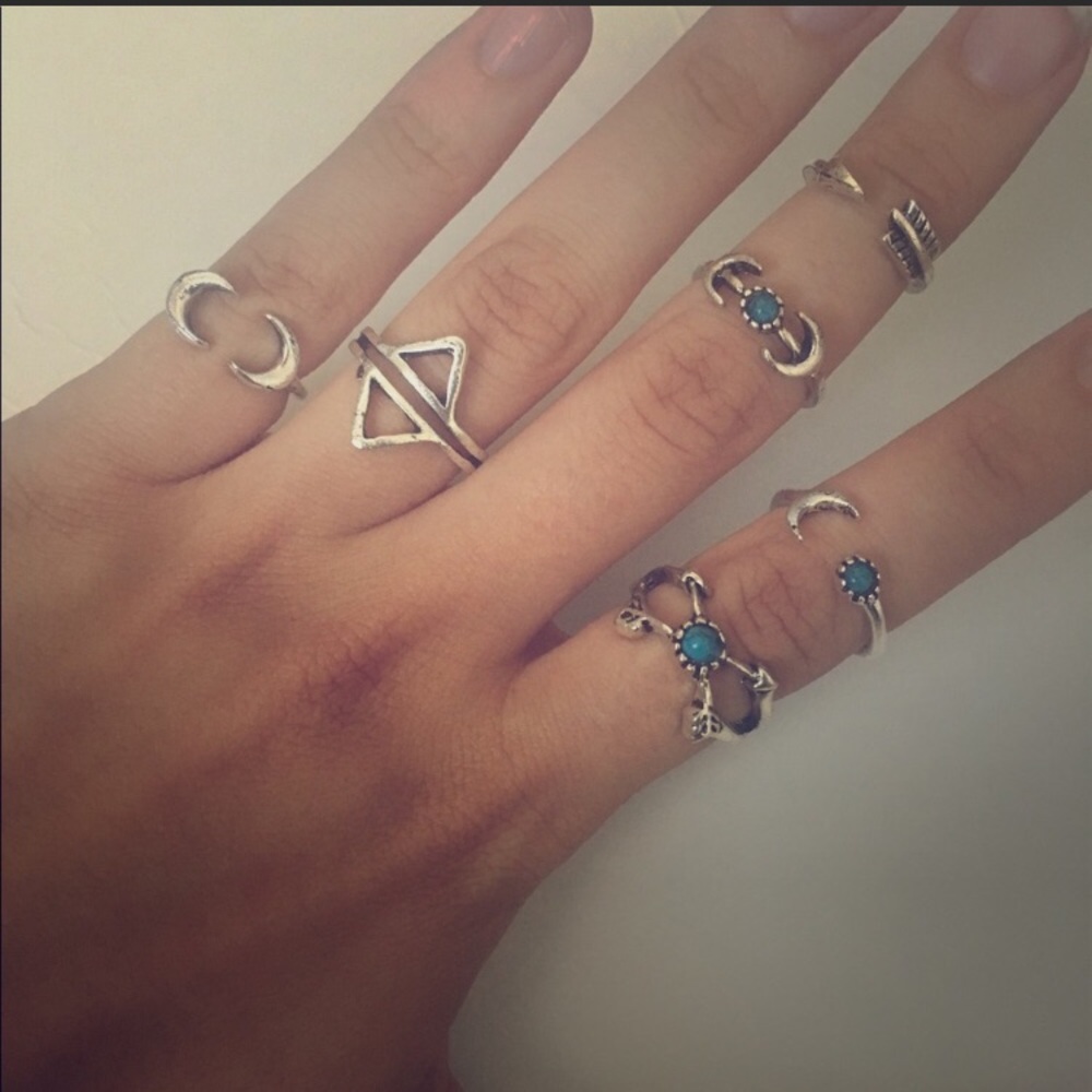 4pc Silver Boho Moon Ring Set