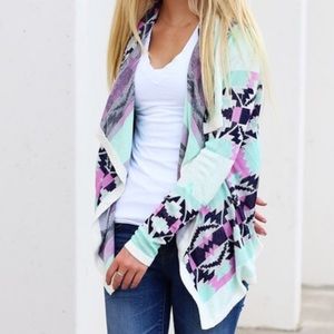 Geometric Aztec cardigan open sweater